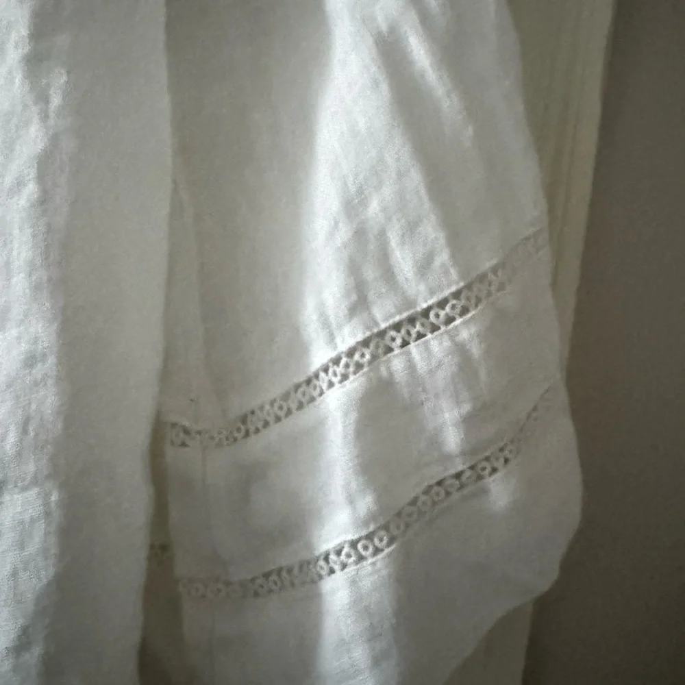ZARA 100% Linen White Off-Shoulder Ruffle Lace Cropped Bell Sleeve Top Women XS - Picture 2 of 5